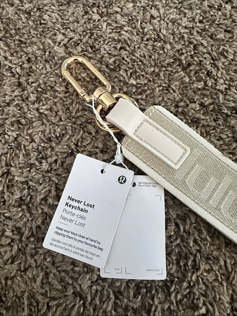 lululemon athletica Cream Branded Wristlet Keychain with Gold Hardware